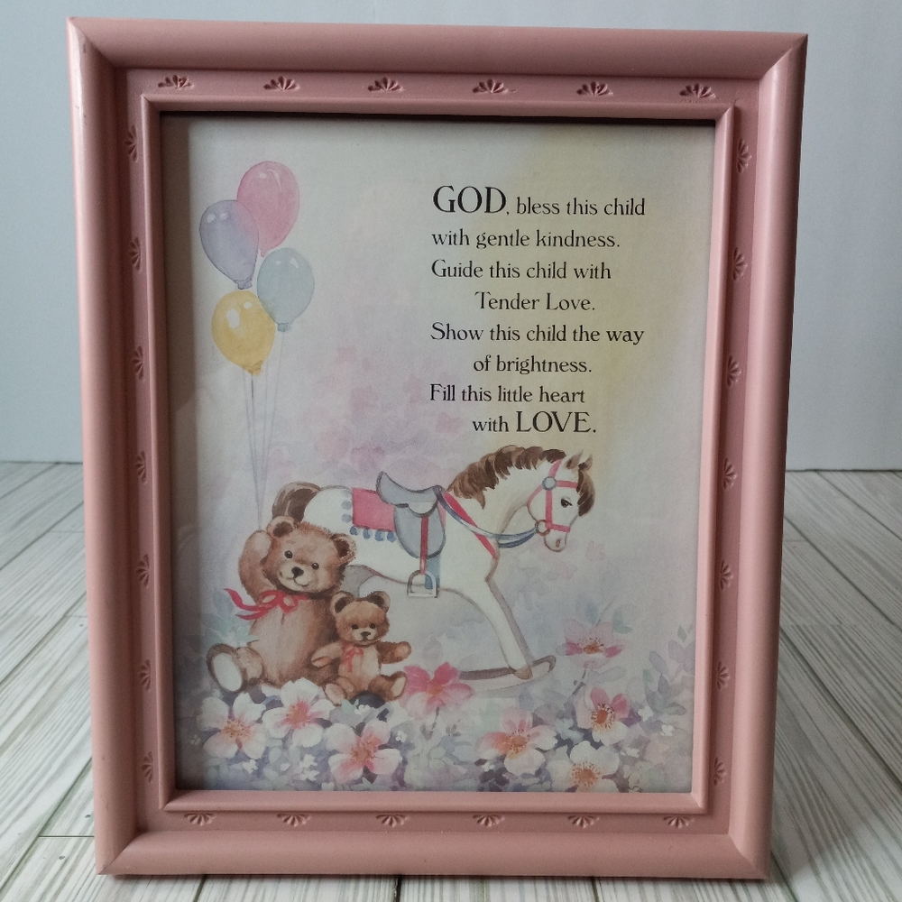 Vintage HomCo Baby Nursery Teddy Bear & Rocking Horse Pastel Picture Frame